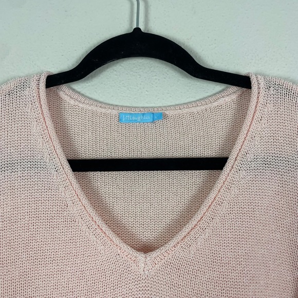 J. McLaughlin Pink V Neck Knit Sweater Long Sleeve Size L Lightweight - Picture 3 of 8